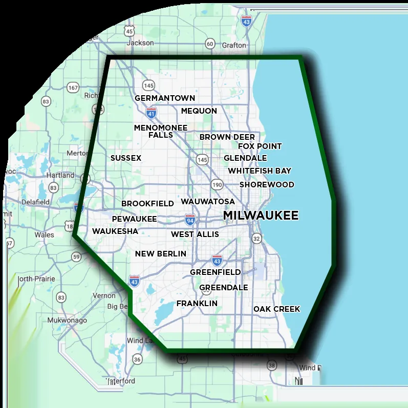 Down Rite Tree Service area map around Milwaukee